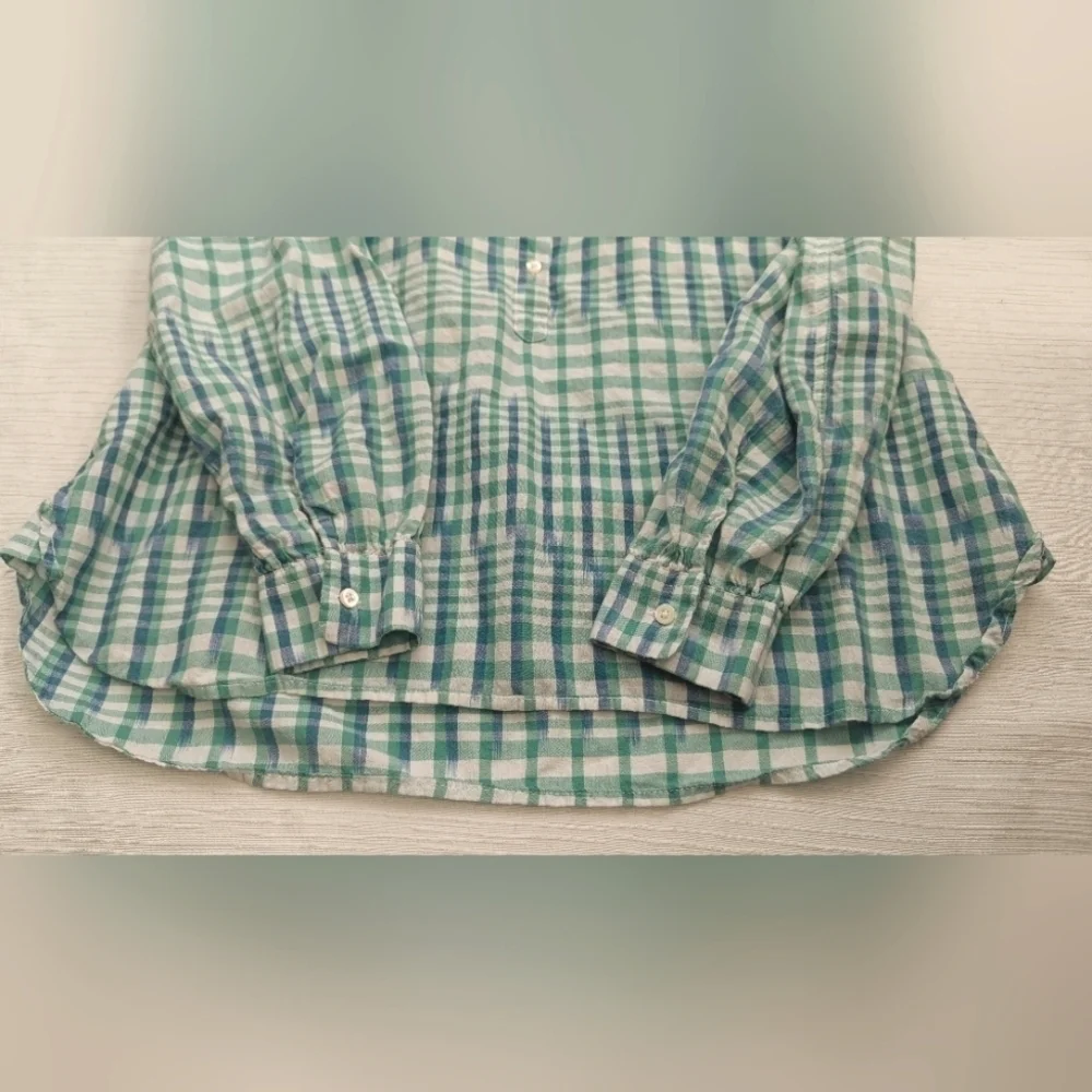 J.Crew Woman's  Gingham Half Button Up  Long Sleeve Size 8